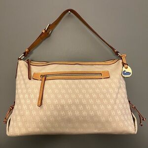 Dooney & Bourke Beige With Tan Leather Trim Canvas Satchel/Shoulder/Handbag